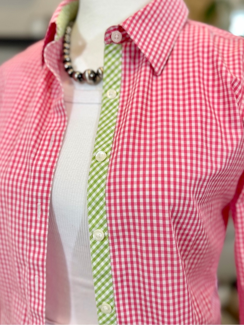 Brooks Brothers GINGHAM Cotton Pink Green Shirt Top Blouse Spring Preppy Size 6 - Picture 3 of 10